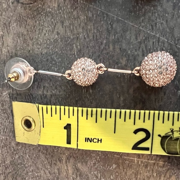 Kate Spade rose gold rhinestone studded pave bauble post dangle earrings - Picture 7 of 7